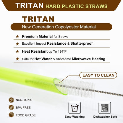 [Angled Tips] 8 Pcs Reusable Jumbo Wide Boba Straws & Smoothie Straws, Multi Colors Reusable Straw, BPA FREE Food-Grade Tritan Plastic Straw for Bubble Tea(Tapioca Boba Pearls) Milkshakes W/ 2 Brushes2