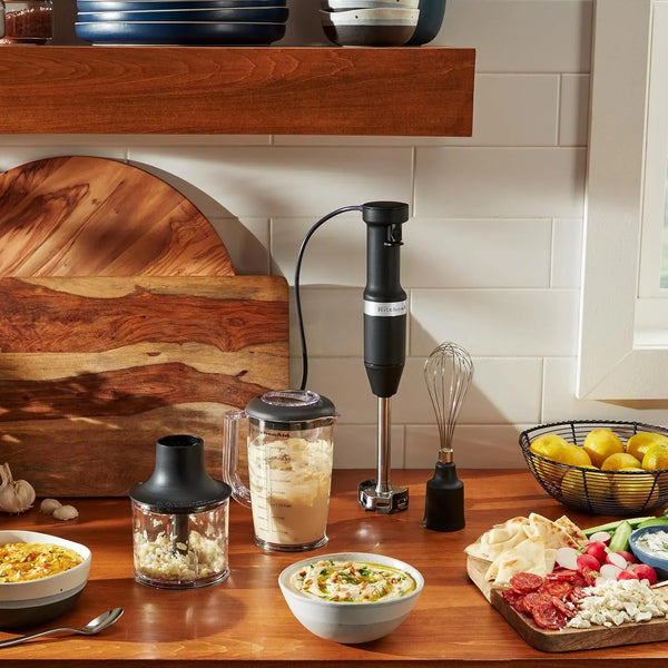 Kitchenaid Variable Speed Corded Hand Blender with Attachments, KHBV83 | Includes Blending Pitcher, Whisk, and Chopper Attachments, Removable 8" Blending Arm, Variable Speed Trigger, Black Matte3