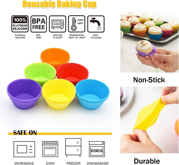 24 Pack Silicone Baking Cups, Reusable Cupcake Liners Molds, Multicolor | BPA Free, Easy Clean Muffin Cup, Dishwasher Safe, Non-Stick Muffin Cupcake Liners for Party Halloween Christmas, Regular Size2