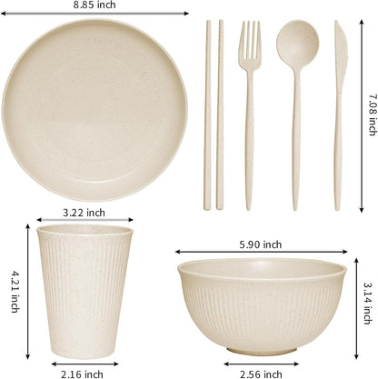 Wheat Straw Dinnerware Sets - 42 Piece Unbreakable Dinnerware Sets for 6, Kitchen Plates and Bowls Set, Lightweight Camping Plates Cups and Bowls Set.Dishwasher Microwave Safe Dinnerware2