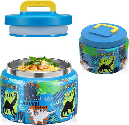 8 Oz Thermo Food Jar for Hot & Cold Food for Kids, Insulated Lunch Containers Hot Food Jar,Leak-Proof Vacuum Stainless Steel Wide Mouth Lunch Soup Thermo for School (Blue-Dinosaur)1
