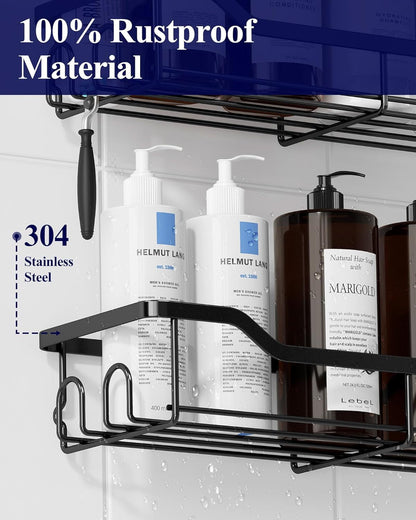 Shower Caddy, Adhesive Shower Organizer, Large, Black6