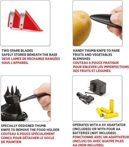 Rotato Express Electric Peeler for Potatoes, Fruits & Vegetables | Hands-Free, Safe & Easy to Use, Effortlessly Peel, Spiralize, Zest & More, Nonslip Base, Includes Spare Blades & Thumb Knife6