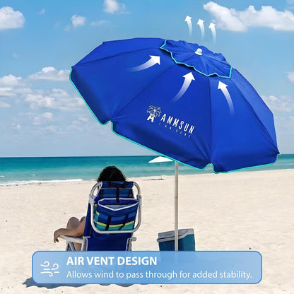 6.5Ft Twice Folded Portable Beach Umbrella with Sand Anchor Windproof, Push Button Tilt and Air Vent UPF 50+ Protection Fits in a Large Suitcase for Patio Garden Beach Pool Backyard Blue5
