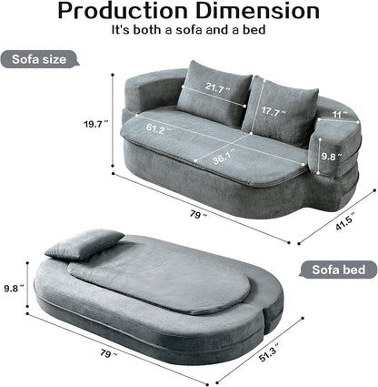 79" Convertible Futon Sofa Bed Mattress, Sleeper Boneless Futon Sofa,Grey3
