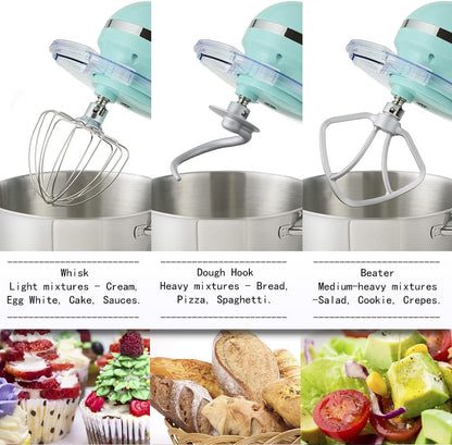 Stand Mixer,6.5-Qt 660W 6-Speed Tilt-Head Food Mixer, Kitchen Electric Mixer with Dough Hook, Wire Whip & Beater (Blue, 6.5QT)4