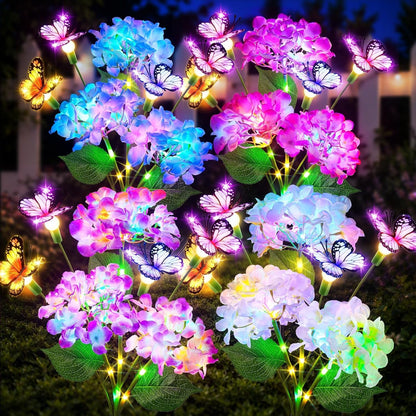 4 Pack Solar Flower Lights, Hydrangea Flower with Butterfly Swaying1
