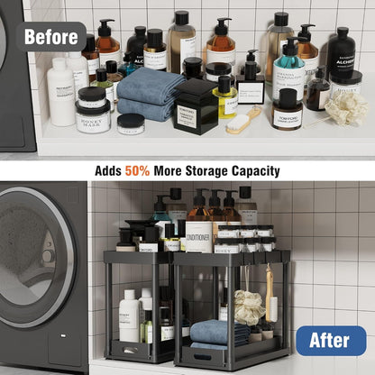 2 Pack Pull-Out Storage Organizers, under Sink Organizer and Storage for Bathroom & Kitchen,Multi-Purpose under Cabinet Organizers and Storage Black5