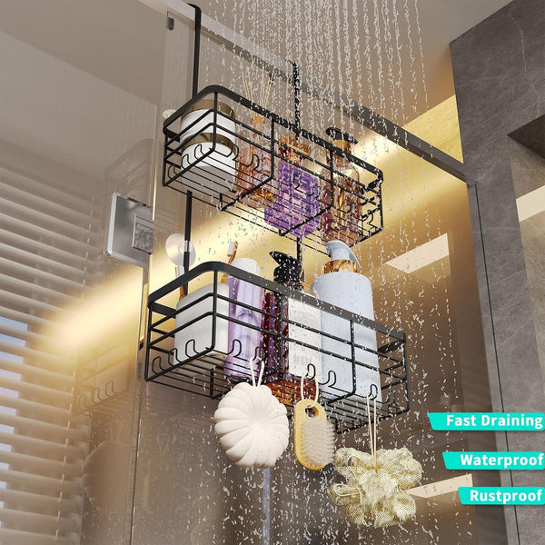 Hanging Shower Caddy Organizer - No Drilling Shower Organizer with Hooks, Rustproof & Waterproof 304 Stainless Steel Bathroom Shelves - Black6