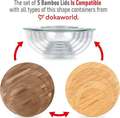 Glass Mixing Bowls Acacia Lids - (Bowls Not Included) Lids Are Compatible with All Glass Mixing Bowls Set3