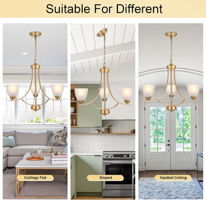 3 Light Retro Gold Finish Chandeliers with Alabaster Glass Shade,Rustic Lighting Fixtures Ceiling Hanging Modern Pendant Lights for Dining Room Foyer Living Room7