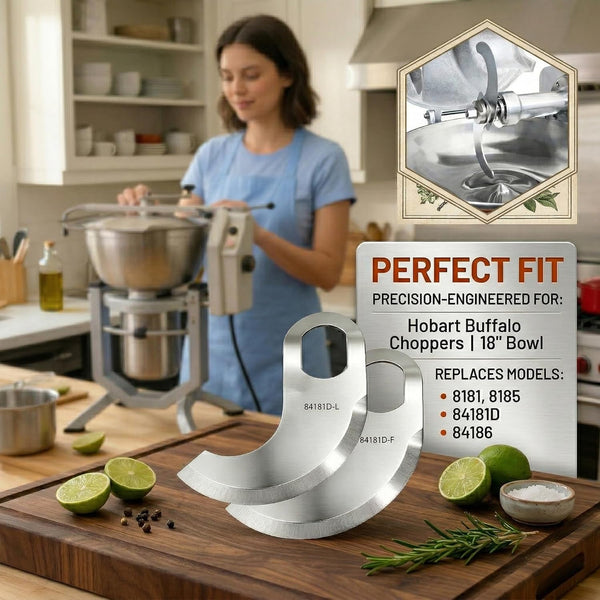 84181D Buffalo Chopper Blades Fit for Hobart 18" Bowl 8181 8185 84186 Food Cutter Buffalo Chopper Knives Food Processor Blade Part, Knife for Food Blender 00-077372 00-077373 (1 Leader, 1 Follower)3