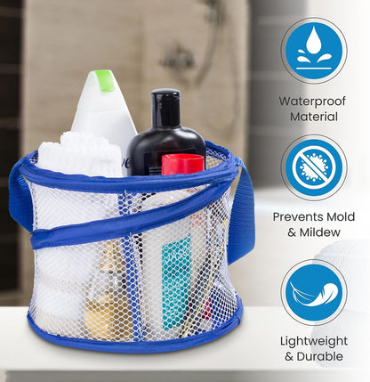 Foldable Shower Caddy - Collapsible, Portable, Drainage Hole, Carry Handle, Large Compartments. Great Organizer for Camp, Travel, Gym, and Dorm (Blue)4
