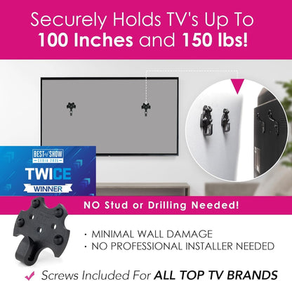 Hangsmart TV® Wall Mount NO Stud - Original & Patented Easy Install, DIY for 19-100" Tvs, Holds up to 150LBS, Fits Most LED LCD Flat Screens & Monitors, Includes Hardware3