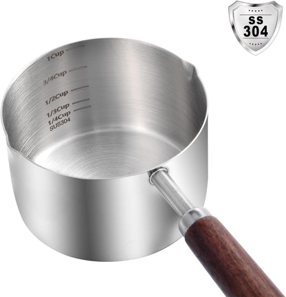 Dog Food Scoop, 1 Cup, 304 Stainless Steel Pet Food Scoop Measuring Cup with Wooden Handle (1 Cup)2