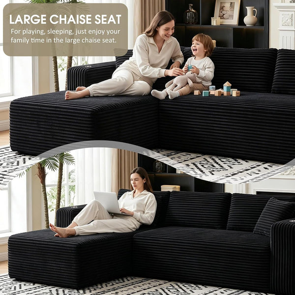 Cloud Sectional Boneless Couches for Living Room,Modular Sectional Sofa with 2 Cup Holders,Memory Foam Cloud Couch with L Shaped Oversized Chaise,No Assembly Needed Plush Corduroy Sofa,Black3