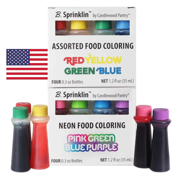 B. Sprinklin Assorted Liquid Food Coloring Kit - Neon and Regular (8) Colors, Vibrant Food Dye for Slime Crafts, Dying Eggs, Frosting and Cake Decorating, 8 Bottles, 0.3 Fl Oz by1