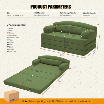 57.1" Trifold Boneless Couch for Living Room, Convertible Sofa Bed3