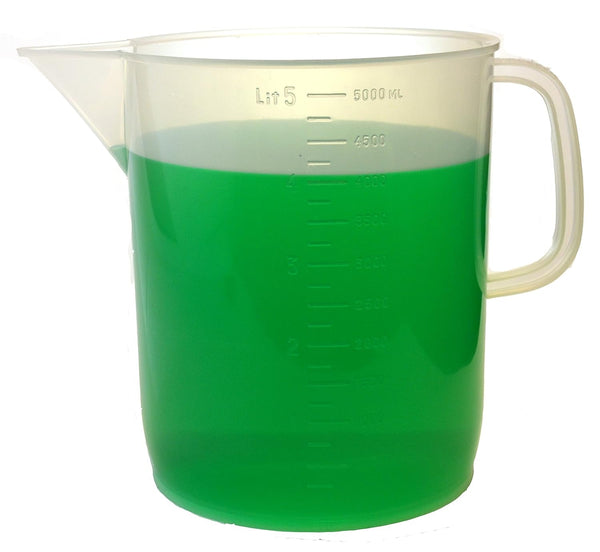 Measuring Jug, 5000Ml (5 Liter) - Short Form - Polypropylene Plastic - Molded Graduations - Chemical Resistant, Autoclavable - Handle for Convenient Lifting - Pitcher, Large Measuring Cup1