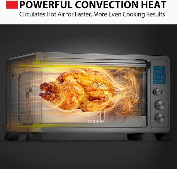 10-In-1 Convection Toaster Oven, 6-Slice Countertop Oven, 1500W | Bake, Broil, Rotisserie & Pizza Functions, LCD Knob Controls, 6 Accessories, with Toast, 1500W, Stainless Steel6