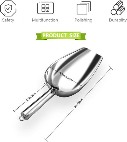 Metal Ice Scoop 6 Oz，Kitchen Ice Scooper for Ice Maker, Small Food Scoops for Bar Party Wedding Pet Dog Food, Stainless Steel Silver6