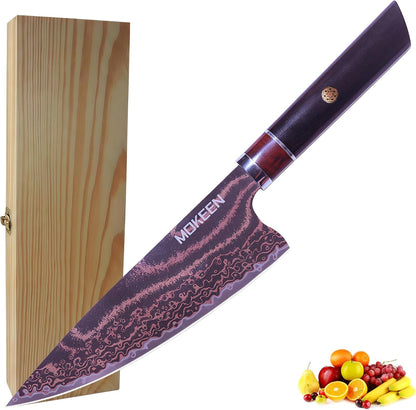 Copper Damascus Steel Knife, Premium V Gold Powder Steel Core Chef Knife with Gift Wooden Box, Ergonomic Ebony Wood, Professional Cooking Knives for Home & Restaurant1