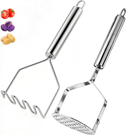 2PCS Potato Masher Set, Stainless Steel Smasher Kitchen Tools | Works for Mashed Potatoes Guacamole Beans Vegetables Fruit Meat Butter and Puree, Ergonomic Handle Design1