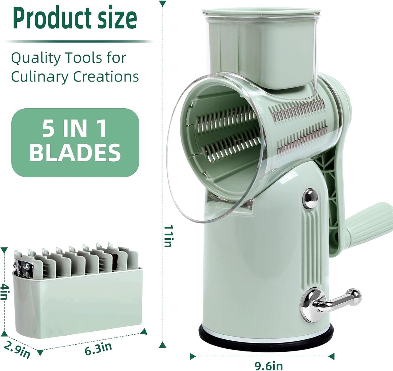 rotary-cheese-grater-with-handle-5-replaceable-bladesgreen