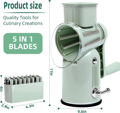Rotary Cheese Grater with Handle, 5 Replaceable Blades(Green)2