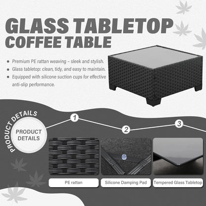 Wicker Patio Furniture Patio Couch 3 Pieces Outdoor Sectional with Ottoman and Outdoor Glass Table Weathering Anti-Slip Cushions Furniture Covers, Light Grey5