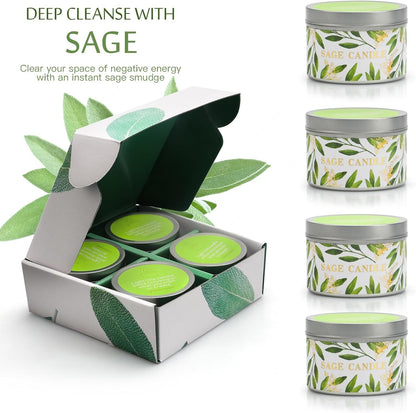 Sage Candles Gift Set, 4 Pack Soy Wax Scented Sage Candle for Cleansing4