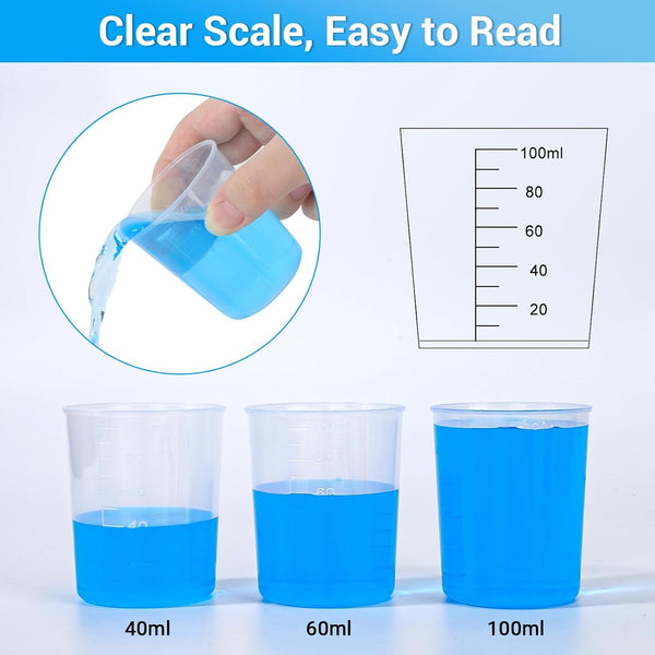 100Ml Plastic Measuring Cup - 10 Pack, 3.4Oz Disposable Mixing Cups for Liquid Measuring, Epoxy Resin Crafts, Paint Mixing, Cosmetic Making3