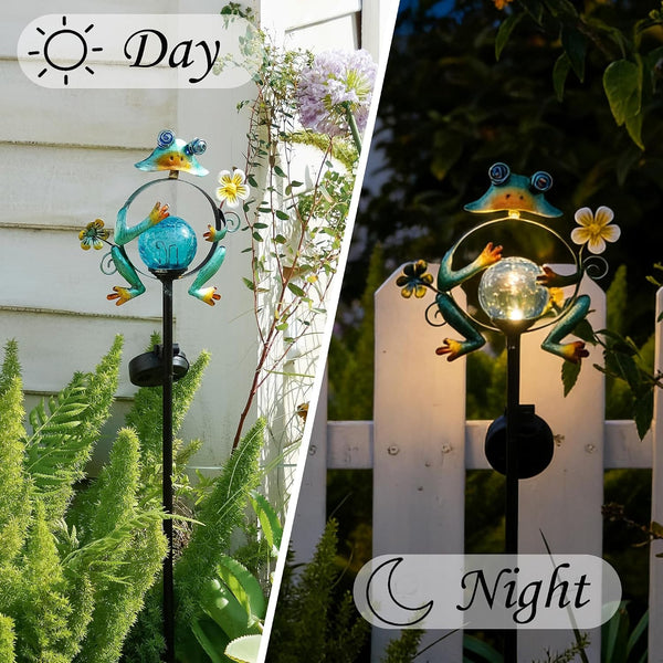 31-Inch Solar Frog Garden Stake with LED Lights, Metal Whimsical Frog Decor for Lawn & Flower Beds, Cute Amphibian Yard Art with Ground Spike, Outdoor Solar Light for Garden Pathway2