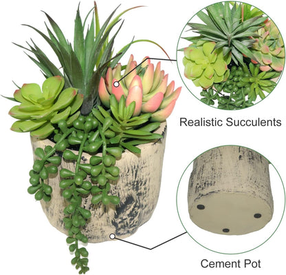 Succulents Plants Artificial, Faux Succulent Plants in Elegant Ceramic Pot Assorted Faux Potted Succulent Plant for Home Living Rooms Bedroom Décor (7.9)3