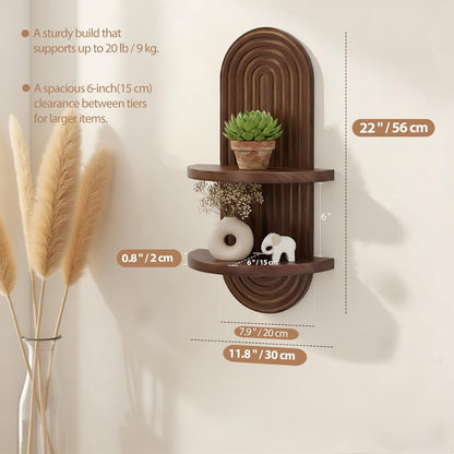 Mordern Wall Shelf with Arched Mid Century Art Boho Decor Design Floating Shelves for Home Bedroom Living Room Farmhouse Display Wall Plant Holder Decoration, 22 X 11.8 Inch, Walnut3
