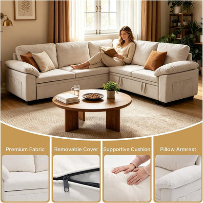 Sectional Sleeper Couch, 5 Seat Modular Sofa Bed with Storage Pull-Out Bed7