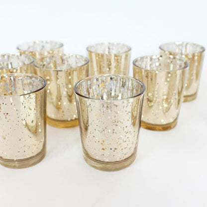 WGV Gold Speckled Tea Light Votive Candle Holder 2.2X2.75, Small Tiny Utility Cylinder Mercury Glass Vase, Home Accent Decor, 6 Pieces1