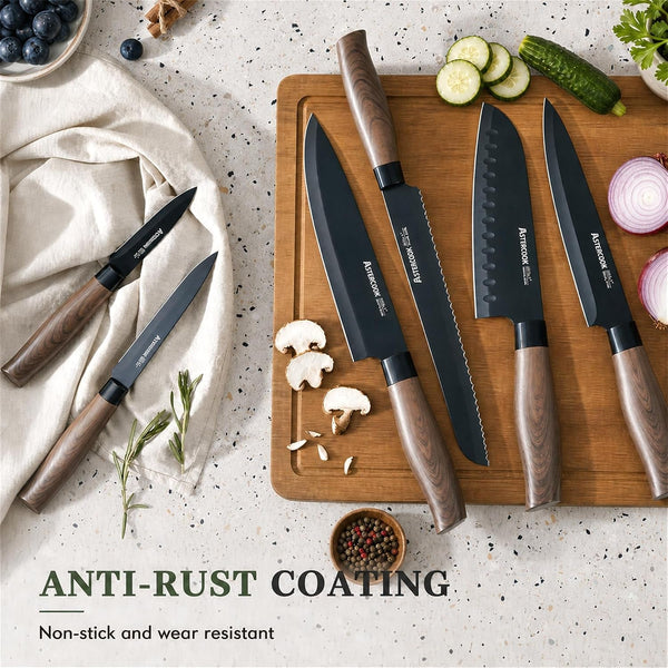 Knife Set, 13-Piece Kitchen Knives Set with 6 Blade Guards, Black Anti-Rust & Non-Stick Coating, Dishwasher Safe Stainless Steel Knives, Ergonomic Handle, Perfect for Holiday Gifts6