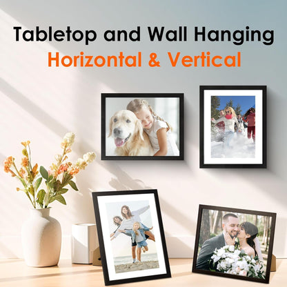 8X10 Picture Frame Set of 2, Photo Frame with HD Plexiglass, Display Pictures 5X7 with Mat or 8X10 without Mat Multi Picture Frames Collage for Tabletop or Wall Display, Black6