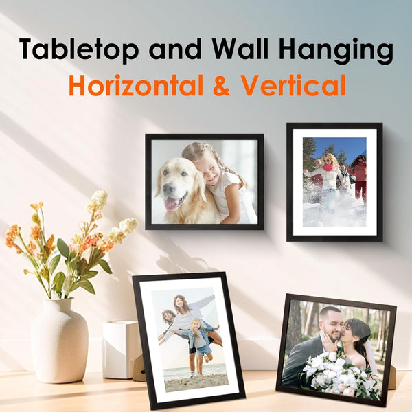8X10 Picture Frame Set of 2, Photo Frame with HD Plexiglass, Display Pictures 5X7 with Mat or 8X10 without Mat Multi Picture Frames Collage for Tabletop or Wall Display, Black6