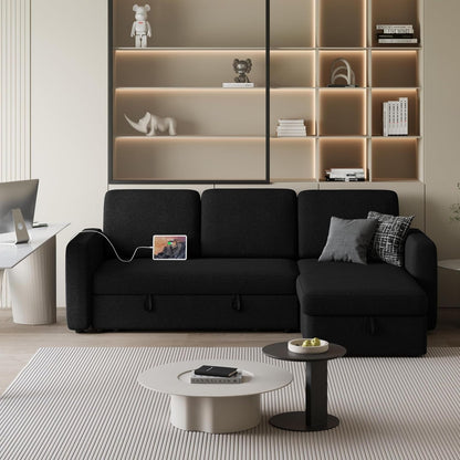 L Shaped Pull Out Sectional Sofa Bed with Storage, Black7
