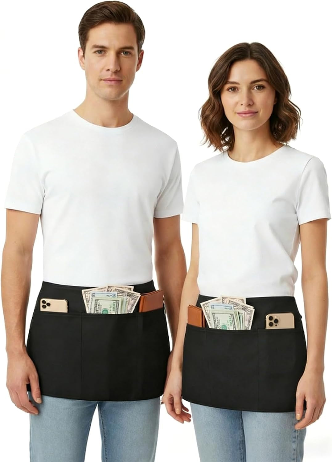 waist-apron-with-3-pockets-black-waitress-waiter-server-short-aprons