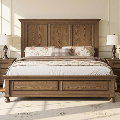 Solid Wood King Bed Frame with 65.2" High Headboard3