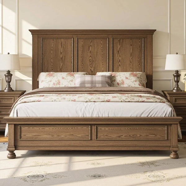 Solid Wood King Bed Frame with 65.2" High Headboard3