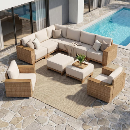10-Piece L-Shape Patio Wicker Furniture Set with 9.5" Thick Cushion1