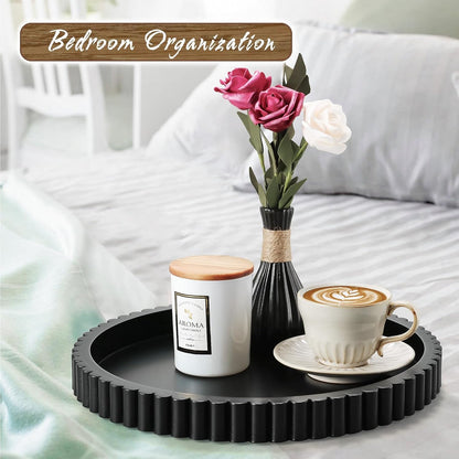 Handmade 12In Decorative Tray for Coffee Table Tray Decor, Black Wooden Decorative round Tray for Kitchen, Living Room, Home Decor4