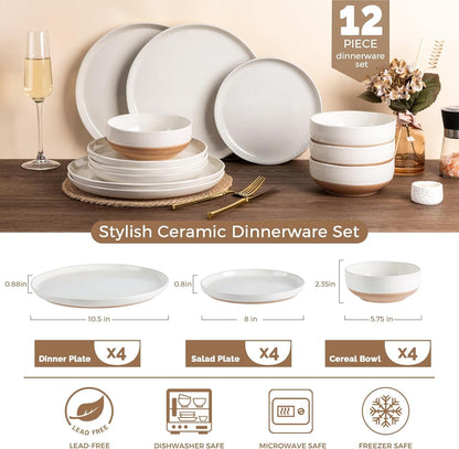 Dinnerware Sets for 4, 12 Pieces Ceramic Plates and Bowls Set3