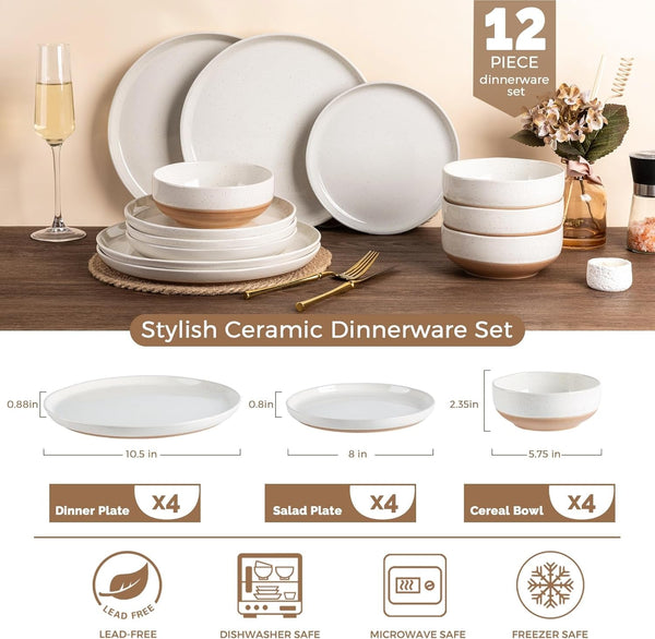 Dinnerware Sets for 4, 12 Pieces Ceramic Plates and Bowls Set3