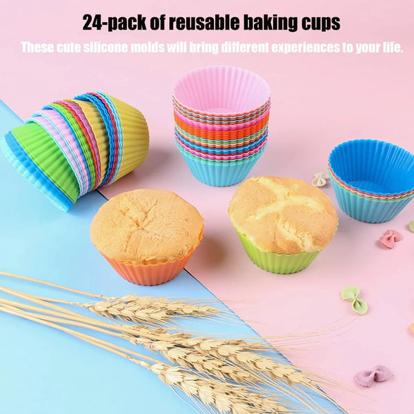 24 Pack Silicone Baking Cups, Reusable Cupcake Liners Molds, Multicolor | BPA Free, Easy Clean Muffin Cup, Dishwasher Safe, Non-Stick Muffin Cupcake Liners for Party Halloween Christmas, Regular Size7