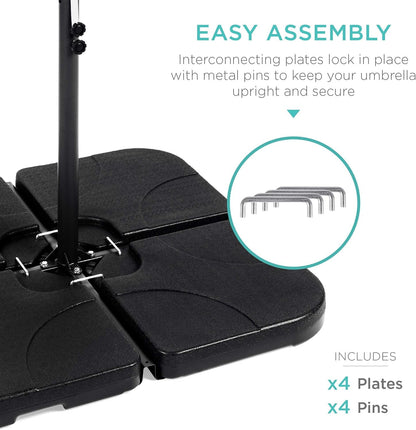 Best Choice Products 4-Piece 155Lb Capacity Heavy-Duty Cantilever Offset Patio Umbrella Stand Square Base Plate Set W/ Easy-Fill Spouts for Water or Sand - Black4